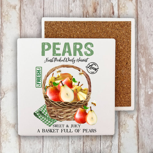 Country Farm Fresh Pears Fruit  Stone Coaster