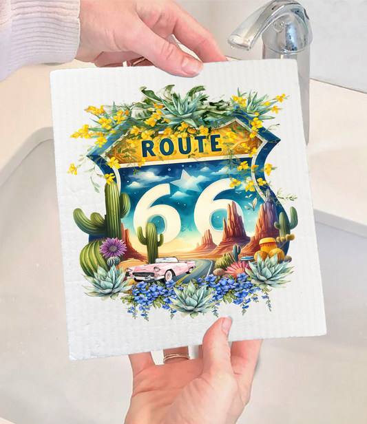 Route 66 Sign Succulents  Swedish Dishcloth (Set of 2)