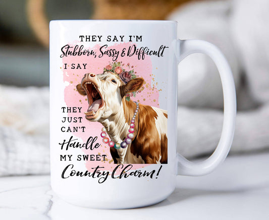 Stubborn Sassy Country Charm Cow 15 oz Coffee Mug