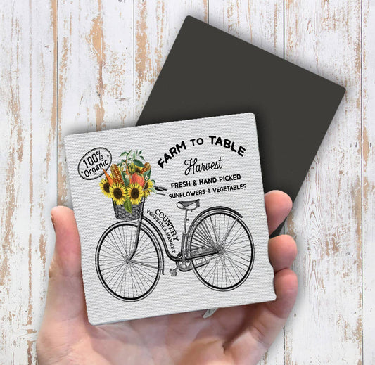 Country Flowers Farm to Table Bike Basket Magnet Fridge - Sets of 2