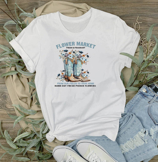 Western Cowboy Boots Flower Market T-Shirt