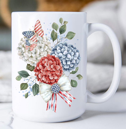 Patriotic Hydrangea Butterfly Coffee Mug