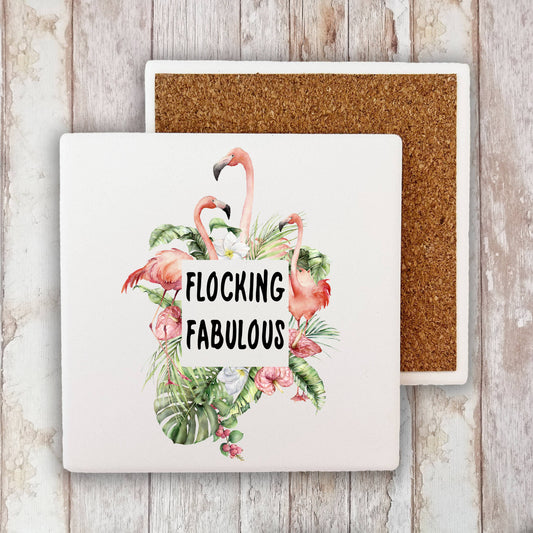 Pink Flamingo Flocking Fabulous Stone Coaster