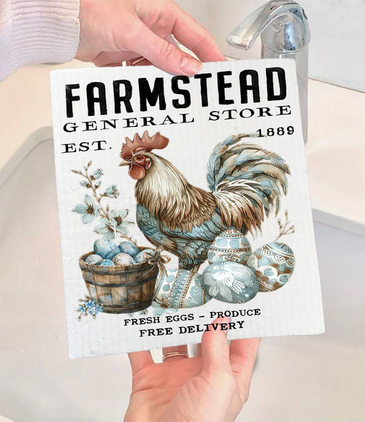 Rooster Easter Eggs Farmstead Swedish Dishcloth