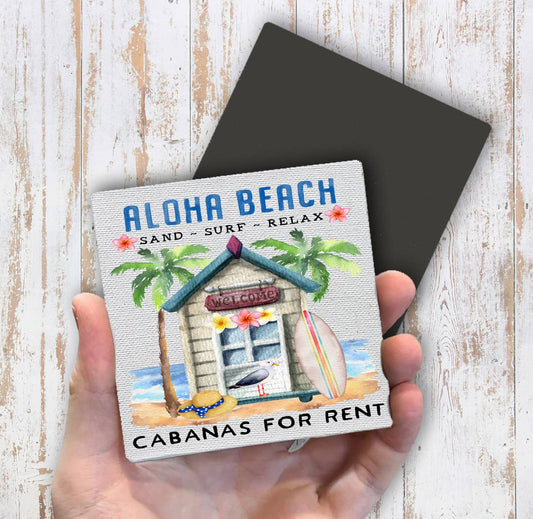 Aloha Beach Cabanas Ocean Surf Magnet Fridge - Sets of 2