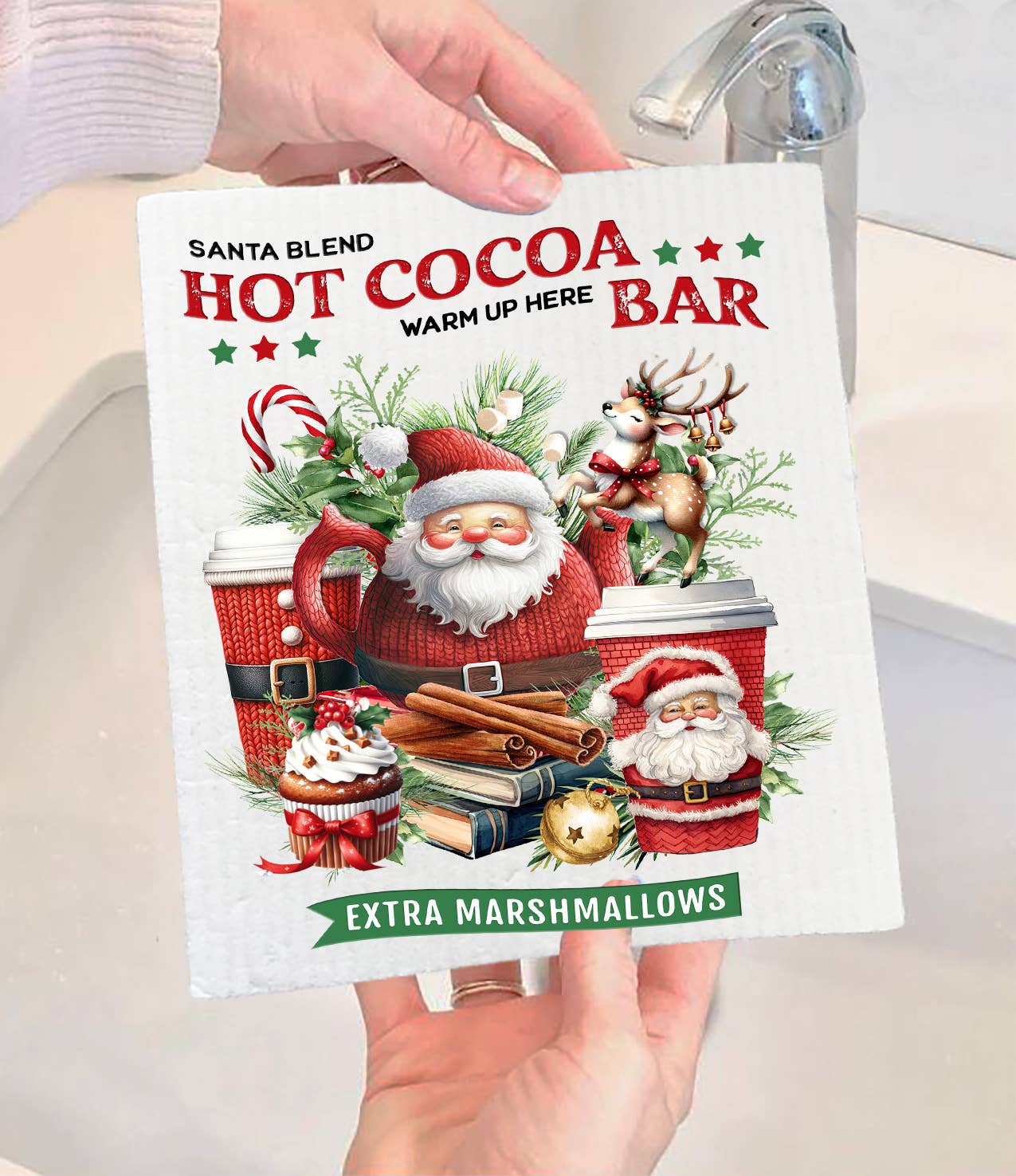 Christmas Santa Hot Cocoa Bar Swedish Dishcloth-Sets of 2