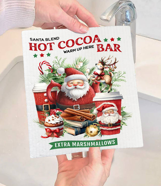 Christmas Santa Hot Cocoa Bar Swedish Dishcloth-Sets of 2