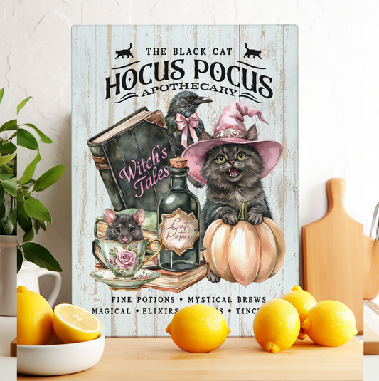 Glass Cutting Board Halloween Hocus Pocus Black Cat