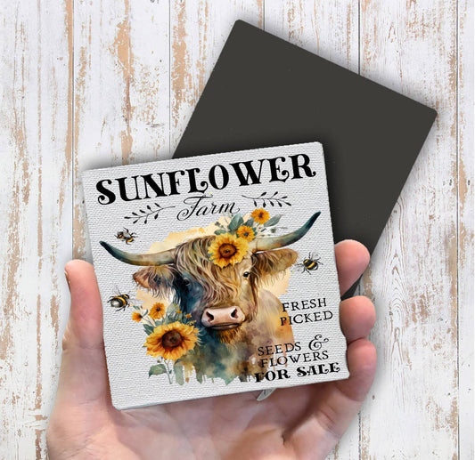 Highland Cow Sunflower Farm Magnet Fridge - Sets of 2