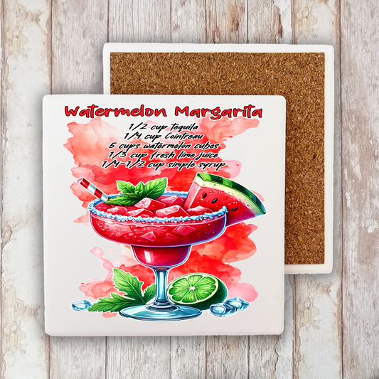 Summer Cocktail Watermelon Margarita Stone Coaster (Set of 2)
