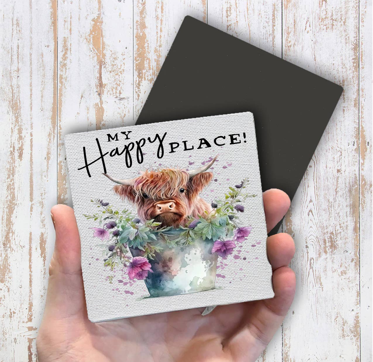 Highland Cow My Happy Place Magnet Fridge - Sets of 2