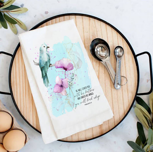 Spiritual He will Cover You God Flour Sack Tea Towel