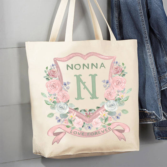 Mother's Day Nonna Floral Crest Canvas Tote Bag