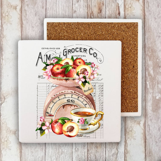Vintage French Peaches & Tea Stone Coaster