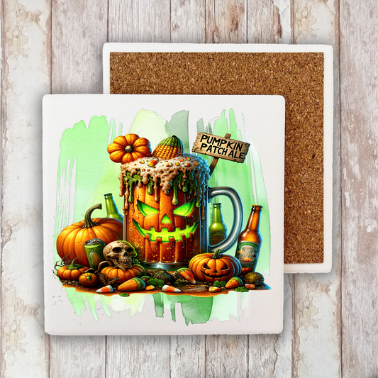 Halloween Pumpkin Patch Ale Stone Coaster (Set of 2)