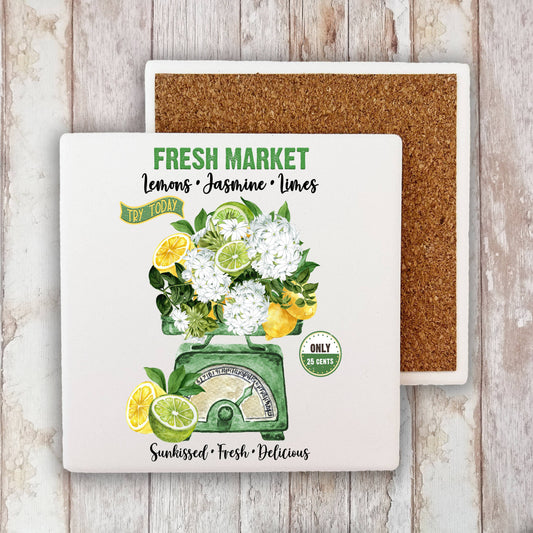 Fresh market Lemons Jasmine Limes Stone Coaster