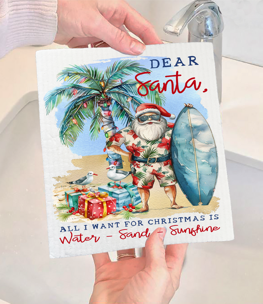 Coastal Dear Santa Christmas Beach Swedish Discloth (Set of 2)