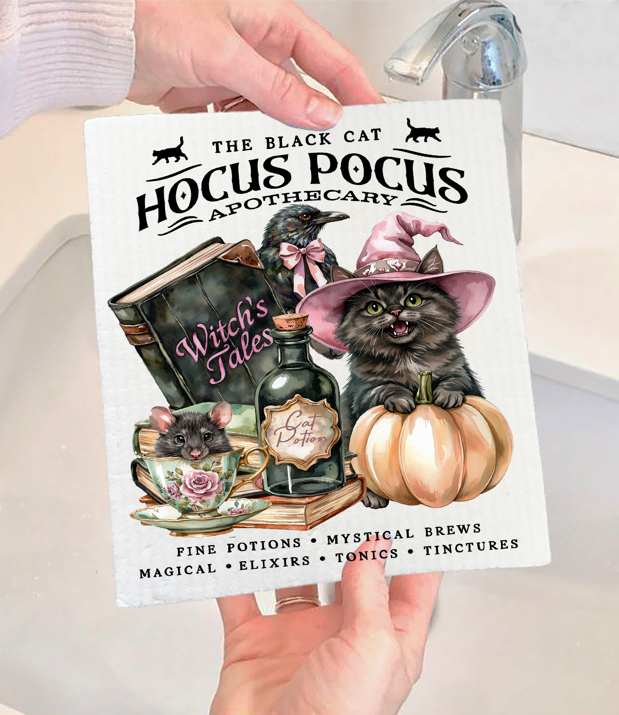 Halloween Hocus Pocus Black Cat Swedish Dishcloth (Set of 2)