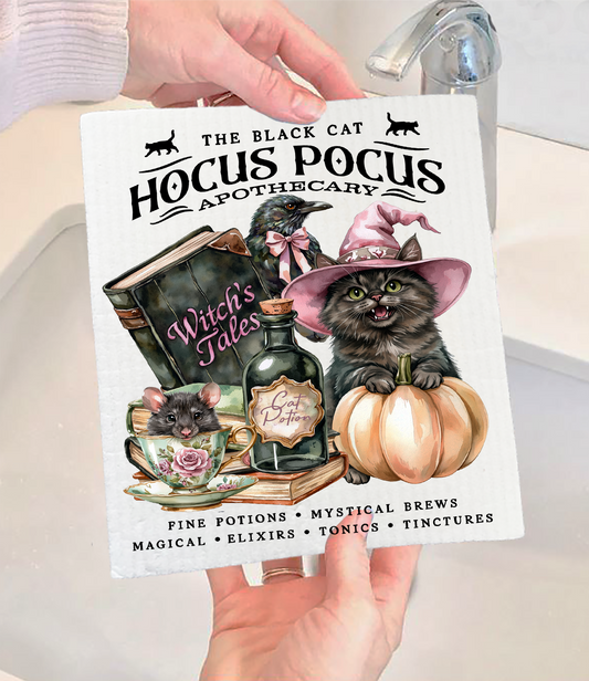 Halloween Hocus Pocus Black Cat Swedish Dishcloth (Set of 2)