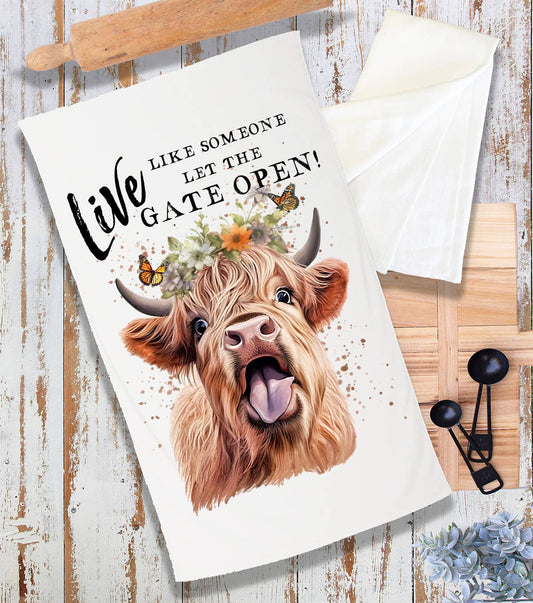 Highland Cow Life Life Gate Open Terry Cloth Towel