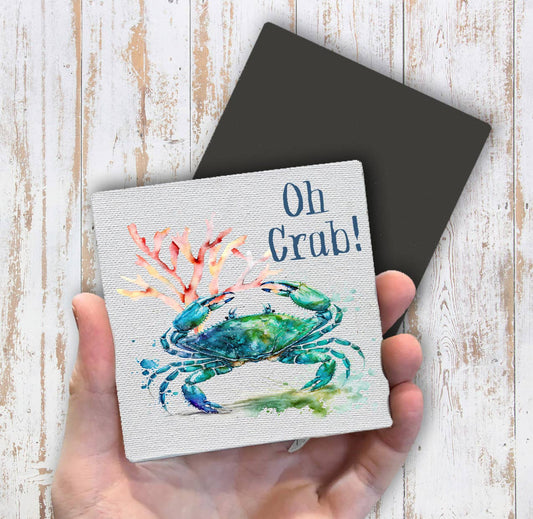 Coastal Beach Oh Crab Blue Crab Magnet Fridge - Sets of 2