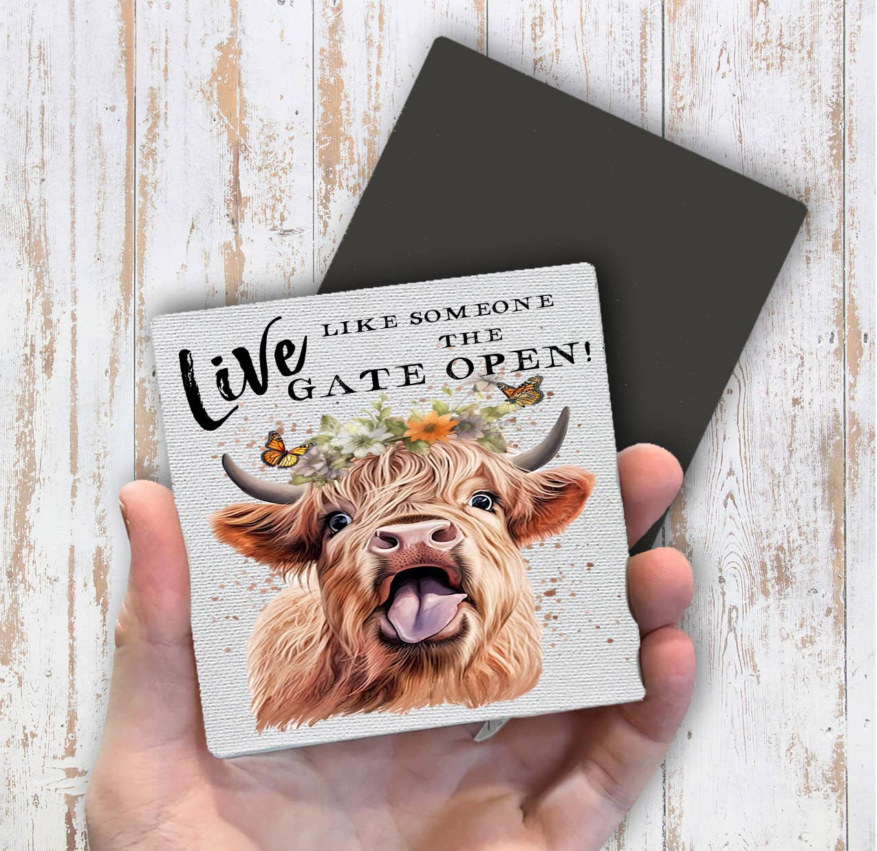 Highland Cow Life Life Gate Open Magnet Fridge - Sets of 2