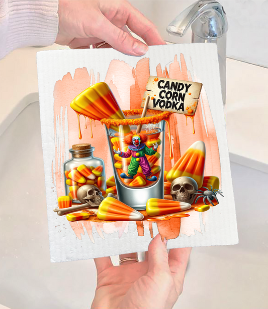 Halloween Candy Corn Vodka Swedish Dishcloth (Set of 2)