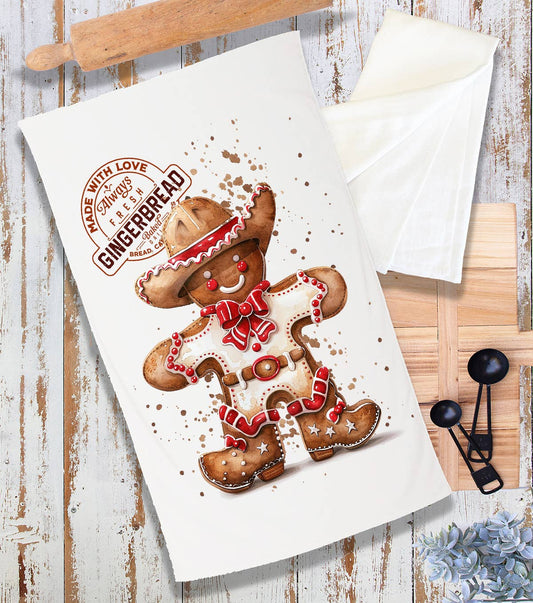 Cowboy Gingrbread Man Christmas Terry Towel