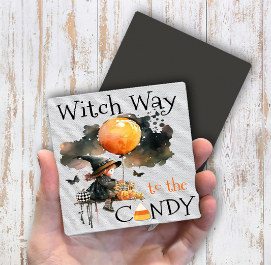 Halloween Witch Way to Candy Magnet Fridge (Set of 2)