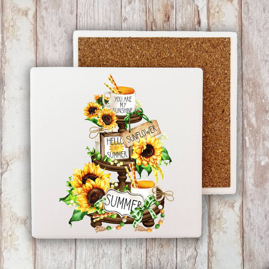 Summer Sunflower 3 Tier Tray Stone Coaster
