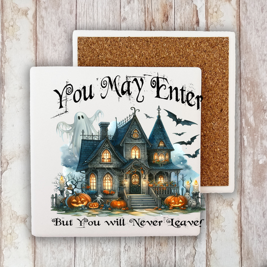 Halloween Hunted House Stone Coaster (Set of 2)