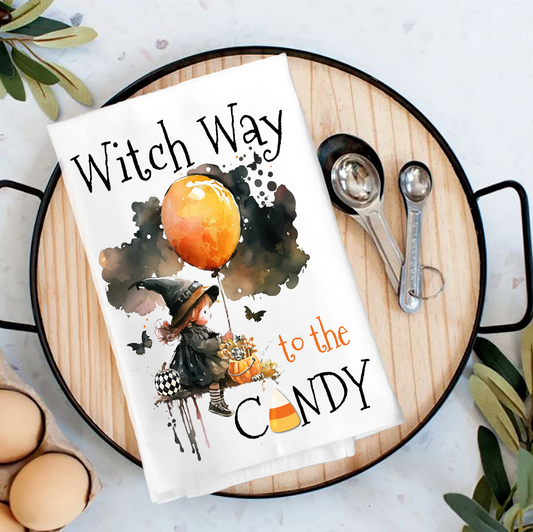 Halloween Witch Way to Candy Tea Towel