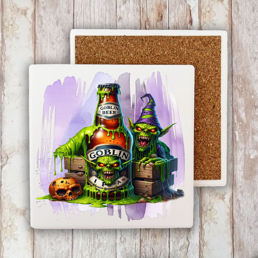 Halloween Goblin Beer Stone Coaster (Set of 2)
