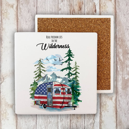 Real Freedom in Wilderness Patriotic Stone Coaster