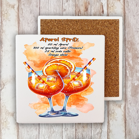 Summer Cocktail Aperol Spritz Stone Coaster (Set of 2)