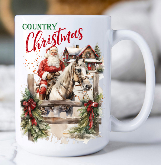 Country Christmas Santa Riding Horse Coffee Mug