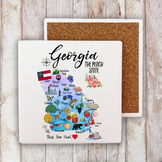 Georgia State Map Souvenir Stone Coaster