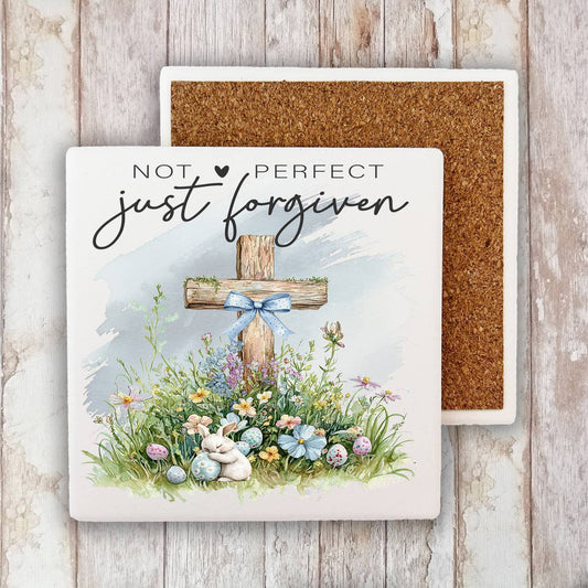 Not Perfect Just Forgiven Easter Cross Stone Coaster