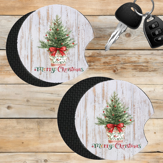 Car Coaster Christmas Watercolor Toile Tree
