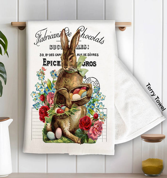 Vintage French Easter Bunny Kitchen Terry Towel