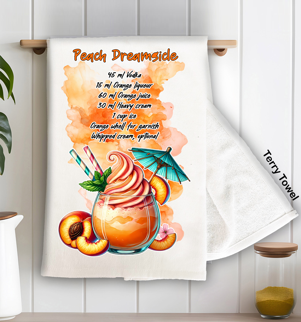 Summer Cocktail Peach Dreamsicle Kitchen Terry Towel