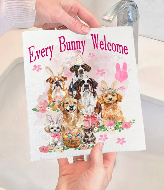Easter Dogs Every Bunny Welcome Swedish Dishcloth