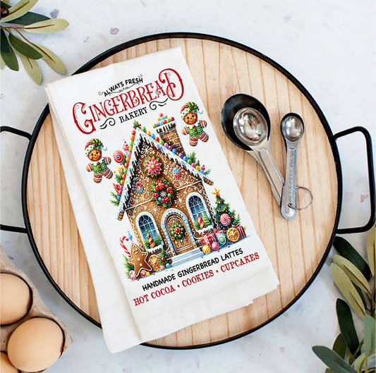 Christmas Gingerbread Bakery House Tea Towel