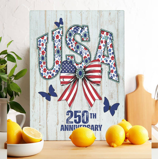 Patriotic USA Bow 250 Anniversary Glass Cutting Board