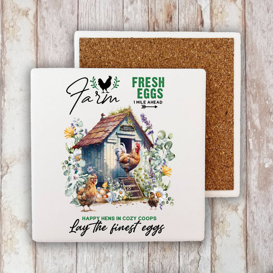 Country Farm Chicken Coop Stone Coaster