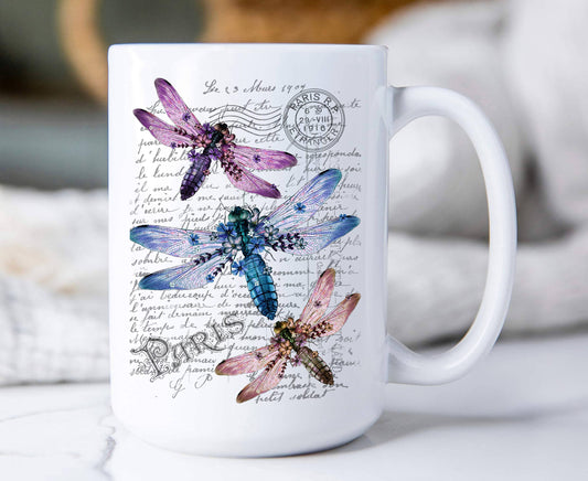 Vintage Dragonfly Paris Insect  Coffee Mugs