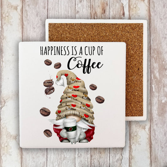 Gnome Happiness is a Cup of Coffee Stone Coaster