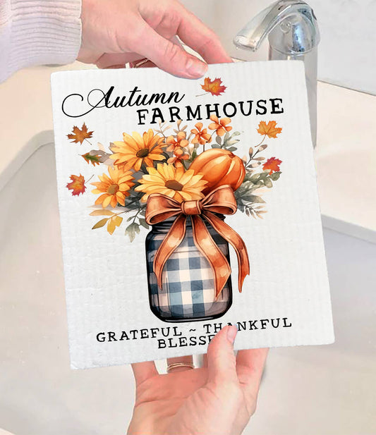 Autumn Farmhouse Grateful Bless Swedish Dishcloth-Sets of 2