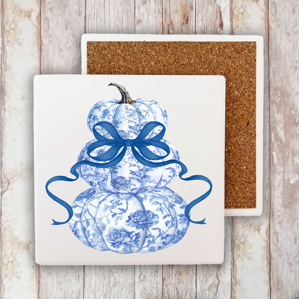 Fall Chinoiserie Blue & White Stone Coaster (Set of 2)