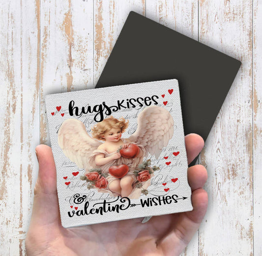 Vintage Angel Cupid Hugs Kisses Valentine Magnet Fridge - Sets of 2